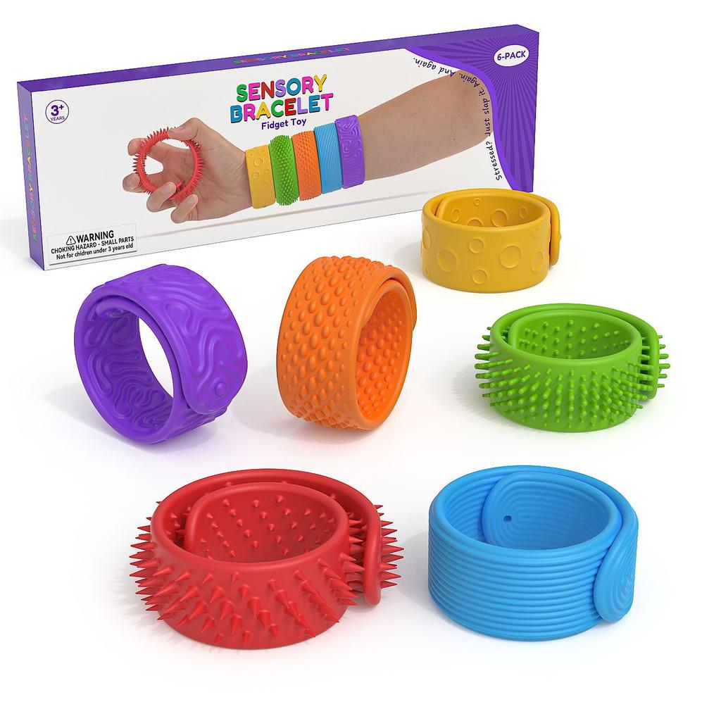 Braccialetti slap sensoriali Giocattoli antistress per Bambini e Adulti, 6 Pezzi Braccialetto Fidget Sollievo dallo Stress Giocattoli Sensoriali per Autismo ADHD Ansia Aiuto,