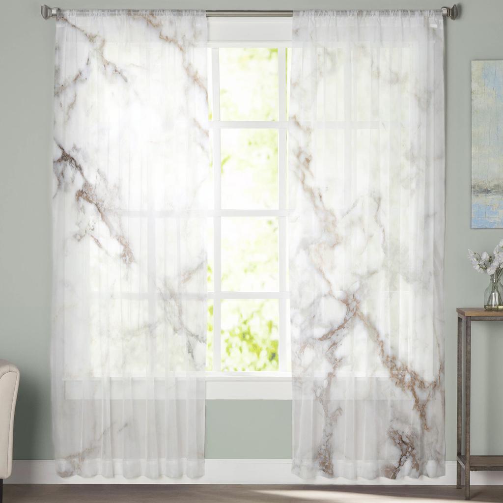 Luxury Tulle Curtains Marble Agate Summer Living Room Kitchen Chiffon Curtain Youth Bedroom Sheer Floor Valance Curtain