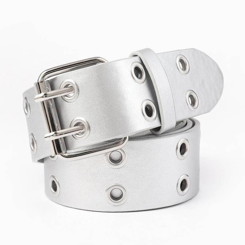 The New Punk Chicken Eye and Air Eye Hollowed-out Style Spicy Girl Workwear Belt with Ins Double-needle Roller Buckles Is Versatile