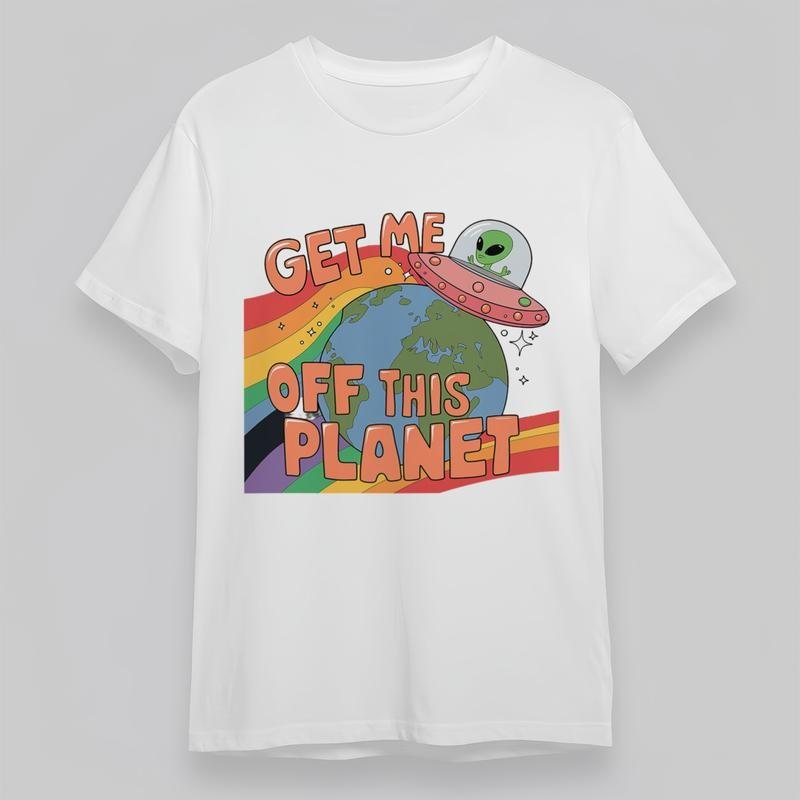 

Women s Oversize Soft Classic T-Shirt Get Me Off This Planet Earth Spaceship Tee M