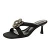 Fashion Camellia Flower High Heels Slippers Women Narrow Band Crystal Floral Slides Party Shoes Female Glitter Beading Sandalias Mujer