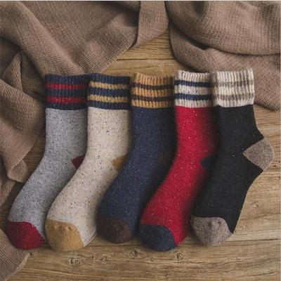 Warme Damensocken aus Kaninchenwolle im japanischen Stil – Herbst/Winter, dickes Frottee-Garn mit zwei Streifen
