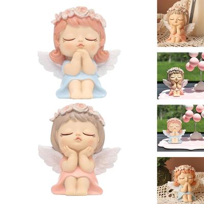 2Pieces Angel Figurine Car Dashboard Ornament Cake Topper Pink and Blue