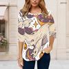 Women Plus Size Halloween Printed Round Neck 3 4 Sleeve Curved Hem T Shirt