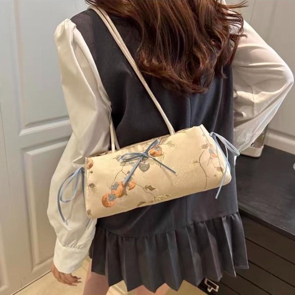 Flower French Stick Handbag Cloth Underarm Bags Portable Bow Shoulder Bag Daily