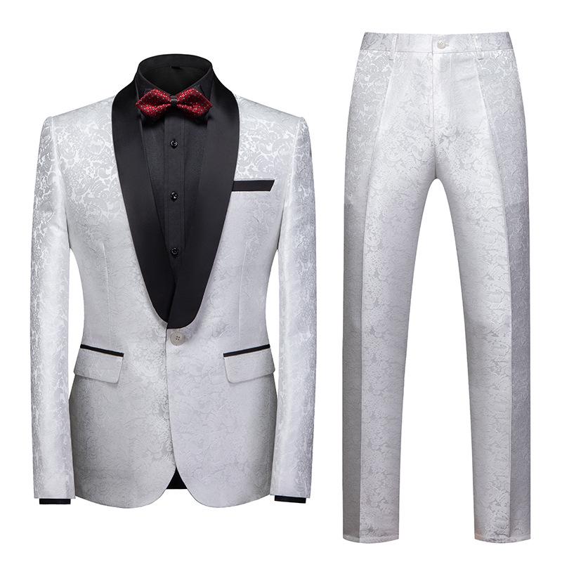 Men's Cross-border Hot-selling Jacquard Two-piece Evening & Business Casual Suit.