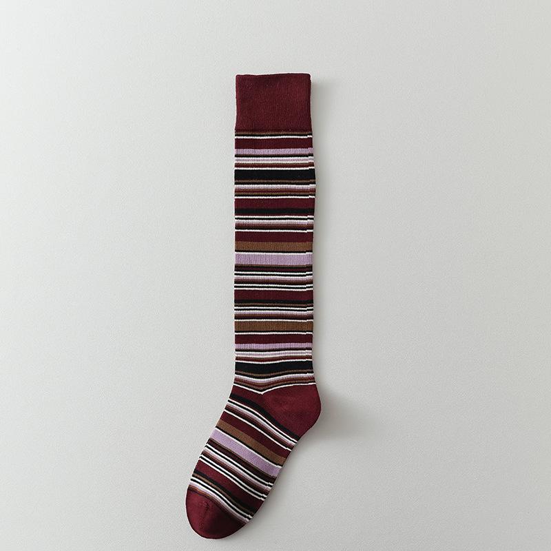 

Вязаные хлопковые женские чулки в японском стиле, полосатые школьные гольфы, женские милые длинные носки в стиле каваи для девочек, чулки