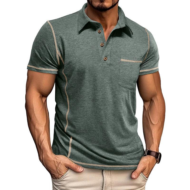 Summer New Men s Short-sleeved Lapel T-shirt Fashion Men s Polo Shirt Tops S зелёный