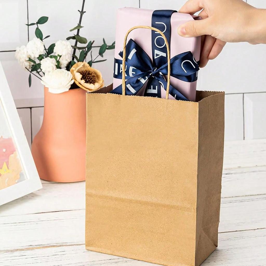 10pcs - khaki kraft paper bag with handle, durable and reusable - perfect for weddings and parties, suitable for storage