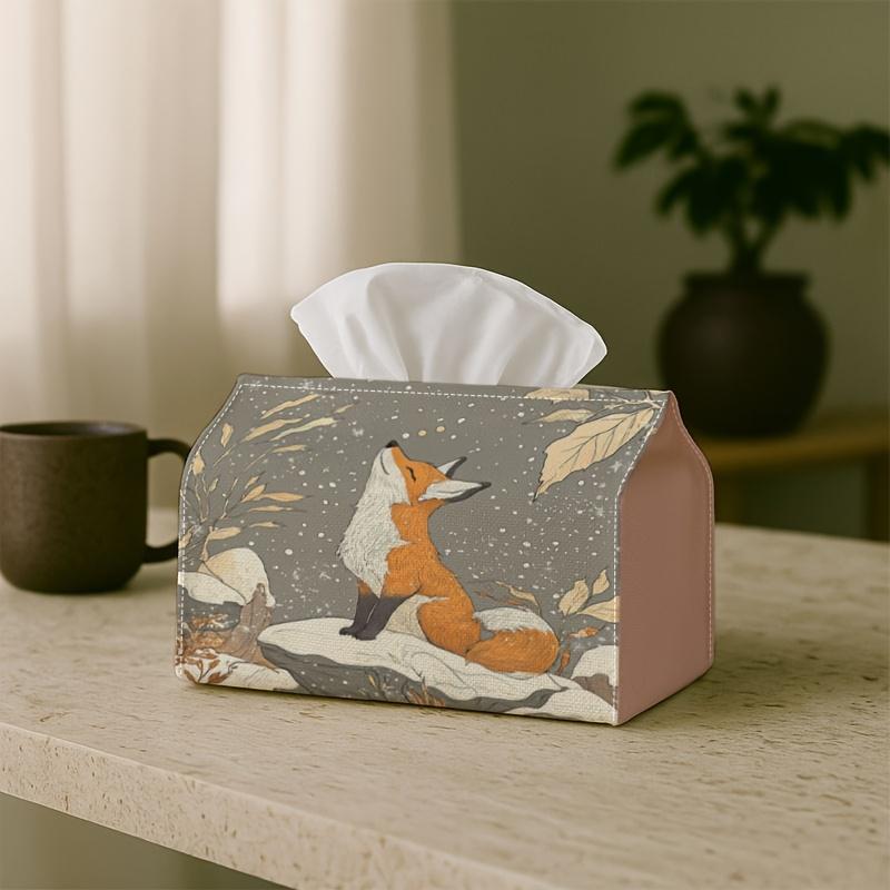 1pc Whimsical Storybook Vintage Tissue Box - Fox Winter Forest Beige - Holiday Parties & Home Decor, 17.02x25.91 cm, Party Decorations, Suitable for D