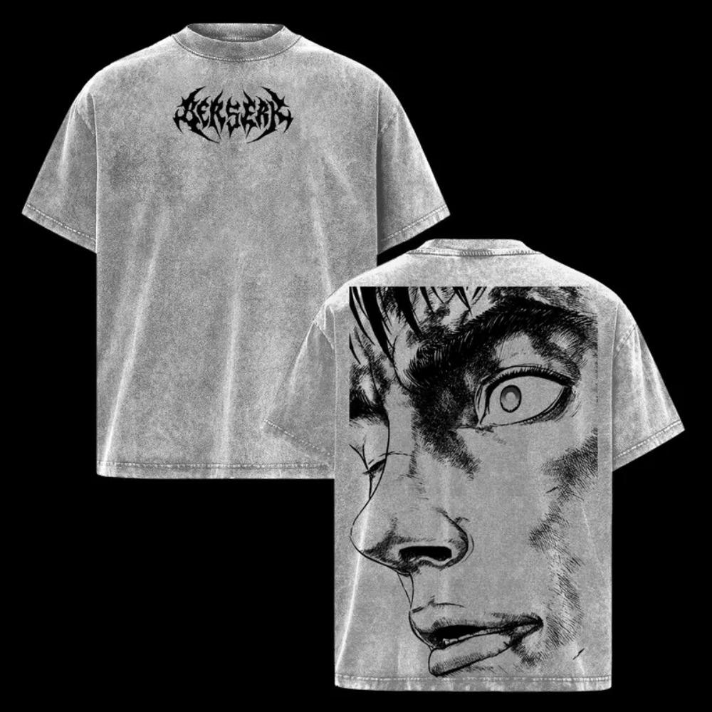 

Anime Berserk Guts Printed Tee Men Women Washed Cotton T-shirts Manga Vintage T Shirt Harajuku Male Casual Short Sleeve Tshirt XXL серый