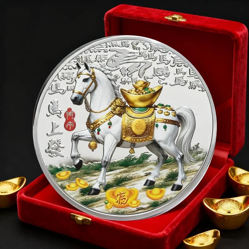 40MM Metal Gold Collection 2026 Year Chinese New Year Souvenir Coins Lucky Animal Horse Collectible Coins Silver Challenge Coin