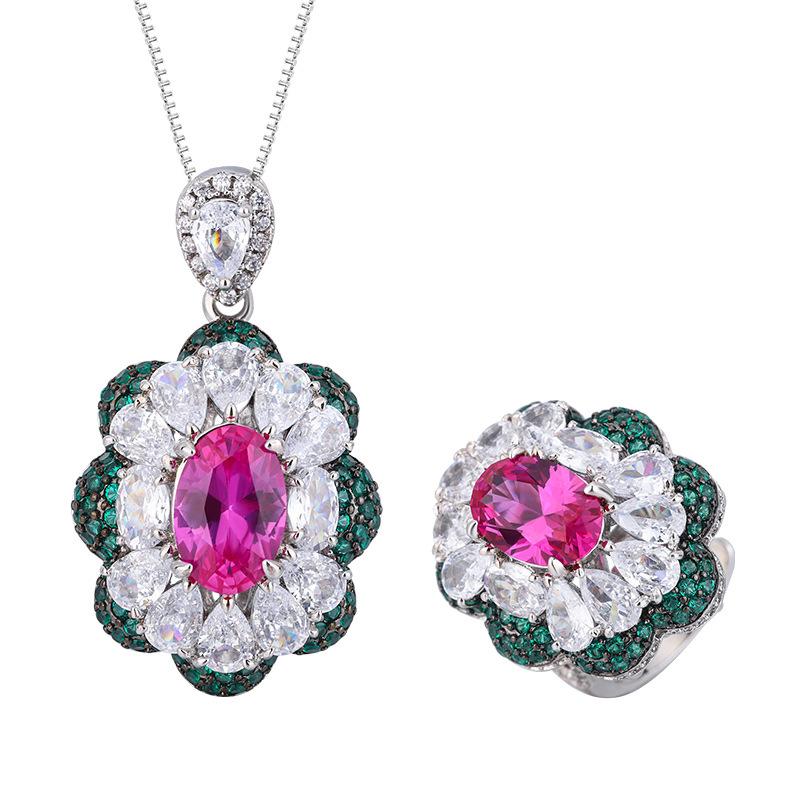 Jewelry Copper Bottom Gold-Plated Simulation Color Treasure Corundum Dan-Shaped Temperament Pendant Set 10 * 14