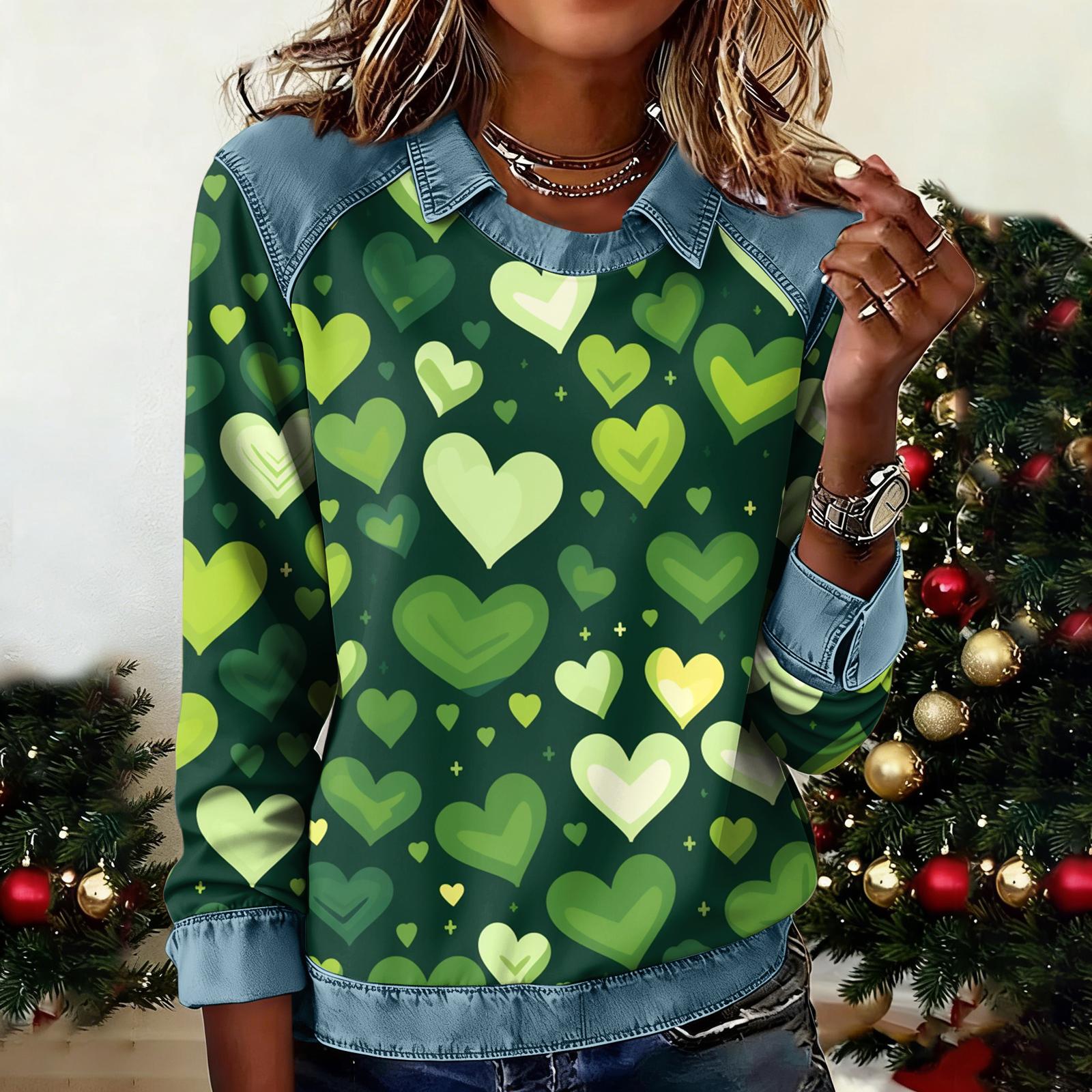 

Женская модная толстовка с длинными рукавами-клеш, из денима в стиле пэчворк, с принтом, повседневный пуловер XXL