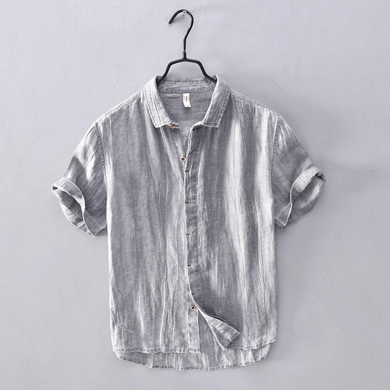 Men's Summer Linen V-Neck Stand Collar Short Sleeve Retro T-Shirt - Plus Size, Thin & Breathable