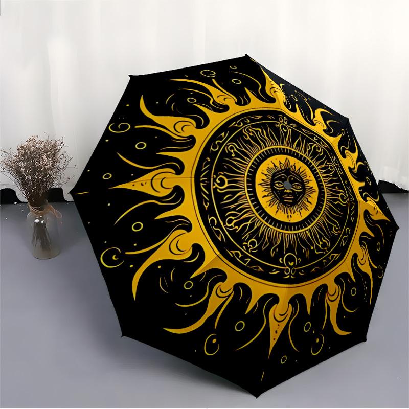 1pc Sun Mandala Automatic Open/Close Umbrella - Portable Collapsible Umbrella with 8-Rib Stability, Fashion Lovers Yy251017173