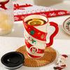 2025 New Christmas Ceramic Cup Threaded Reindeer Large Capacity Creative Mug with Lid Gift Box Cup Cross-border Christmas Gift Y