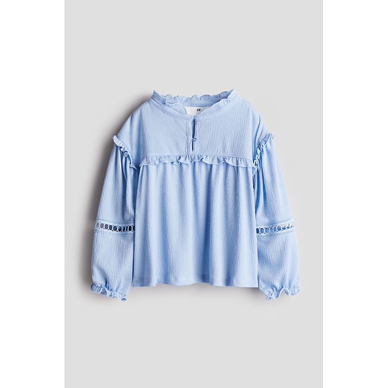 

HM Children s Clothing Girl Shirt 2025 Autumn New Arrival Drop-Shoulder Long-Sleeve Popular Wrinkle Feeling Collared Top 1285747