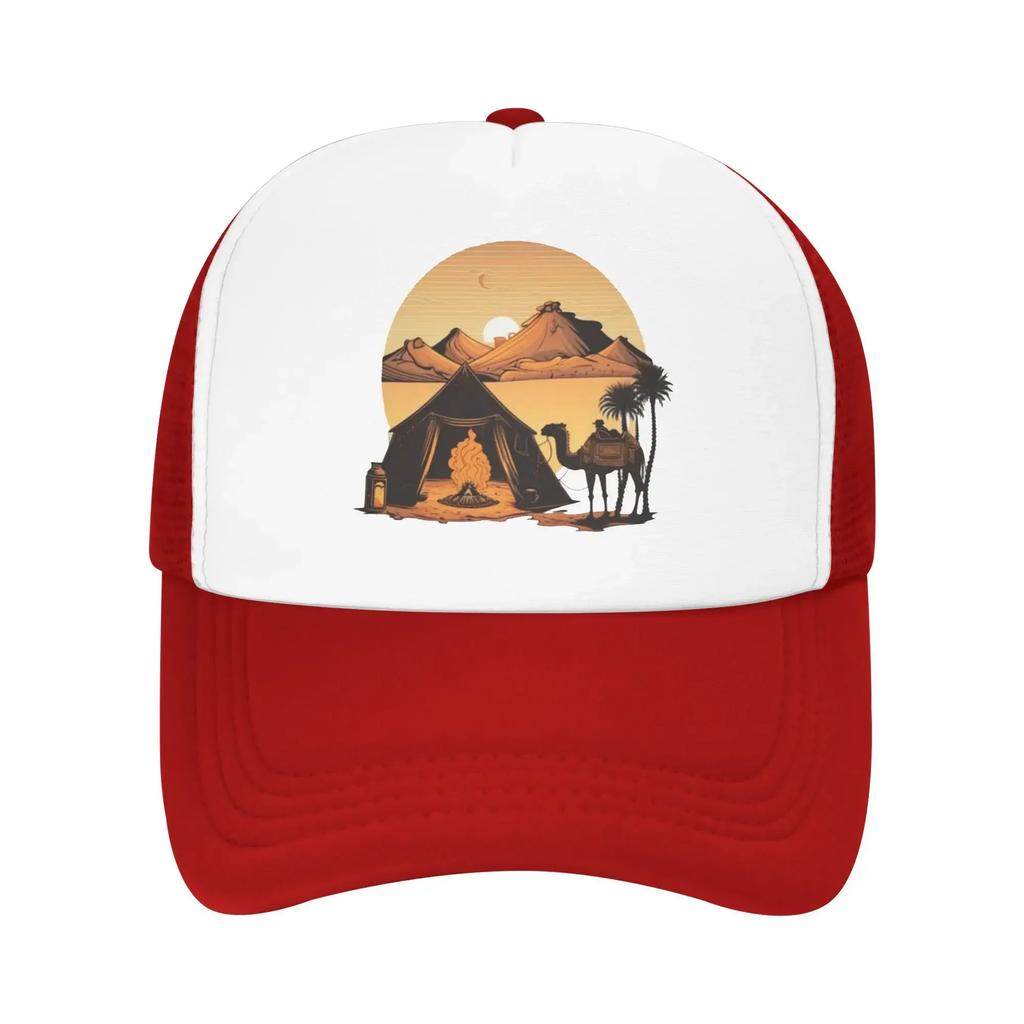 Camels Tea On The Fire Tent Sunset Camping Mesh Baseball Caps Women  Camping Male Beach Bucket Hat Peaked Cap