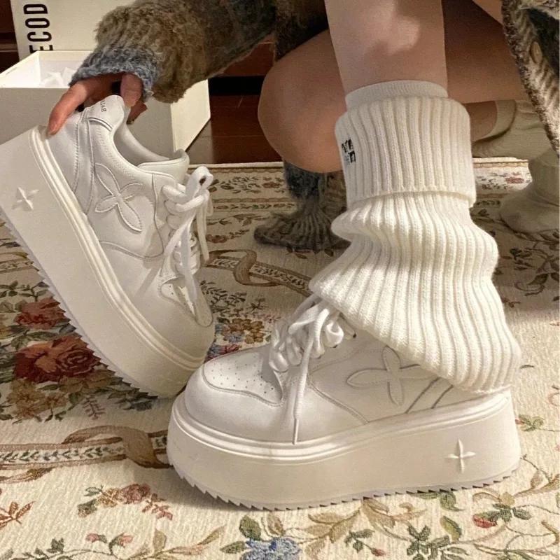 Platform Sneakers Women Autumn Fashion White Casual Shoes Ladies Height Increased Lace Up Vulcanize Shoe Zapatillas De Mujer