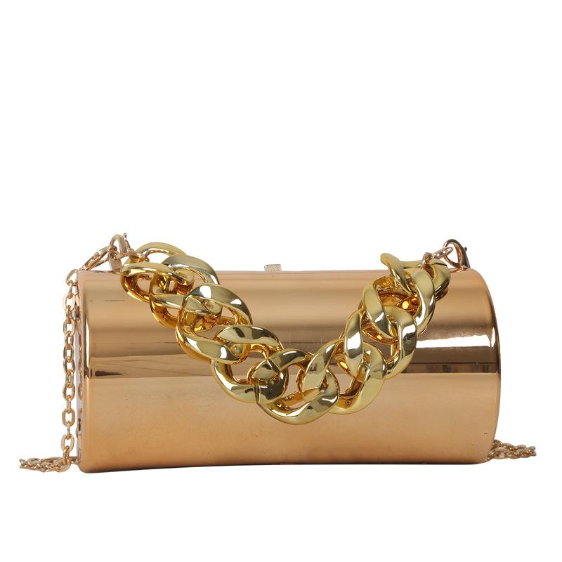 Acrylic cylinder bag 2025 European and American fashion patent leather glossy shoulder bag ins women's thick chain handbag