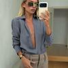 Women S V Neck Long Sleeve Blouse Casual Office Inner Wear Solid Color