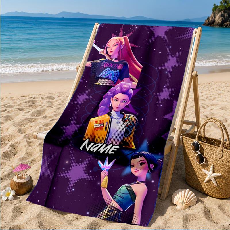 Custom Name KPop Cartoon Beach Towel Microfiber Beach Towel, Lightweight and Quick-Dry, for Summer Travel, Swimming Pool Gift