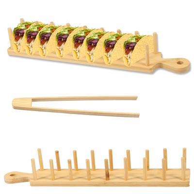 2 adet Bambu Taco Tepsisi ve Maşa Dikdörtgen Taco Tutucu 8 Yumuşak veya Sert Kabuklu Taco Tutar Büyük Taco Tutucu Standı Çok Amaçlı