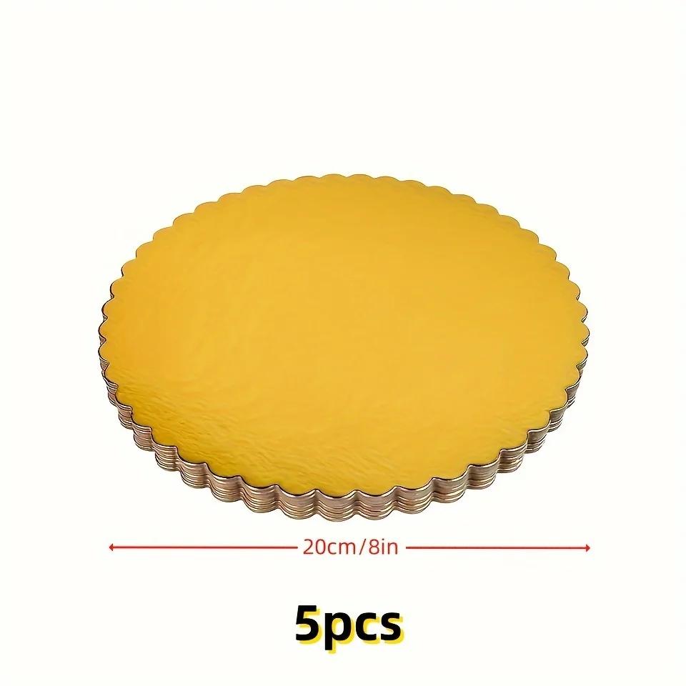 5pcs Cake Board with Golden Circular Cake Circles, 6/8/10/12 Inch Cake Base Cardboard, Suitable for Baking Cakes, Golden