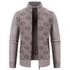 Men's Casual Solid-color Cardigan Sweater, Men's Stand-up Collar With Fleece And Thickened Chenille Knitted Sweater Coat