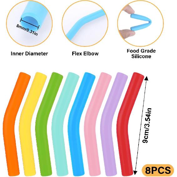 8PCS Silicone Straw Tips, 5/16 IN Wide(8mm Outer Diameter) Food Grade Rubber Straw Covers, Flex Elbow Silicone Straw Covers, Reble Tips for 1/3 Inch