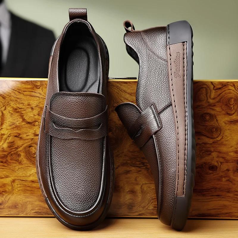 Fashion Men Breathable Genuine Leather Brand Loafers Casual Comfortable Soft Sole Leather Shoes Men's Driving Shoes Male Business Shoes