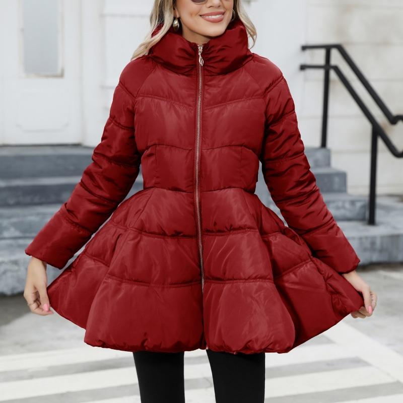 European and American Coat New Design Sense Slim-fit Vertical Collar Women's Mid-length Thickened Waist Cotton-padded Jacket