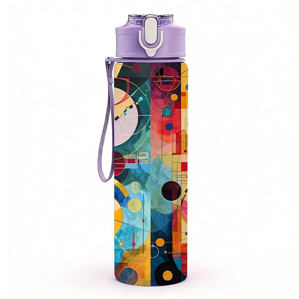 1PC Colorful Abstract Music Boombox Print 750ml Color Plastic Sports Water Bottle Leakproof Flip Straw Lid Suitable for Sports Office Home Use