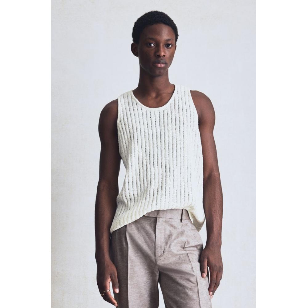 H M Ribknit Sleeveless Top Regular Fit creaM
