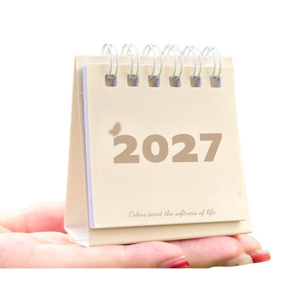 Vertical 2027 Mini Calendar Thick Paper Mini Standing Desk Calendar Freestanding Base Memo Notes Desktop Calendar