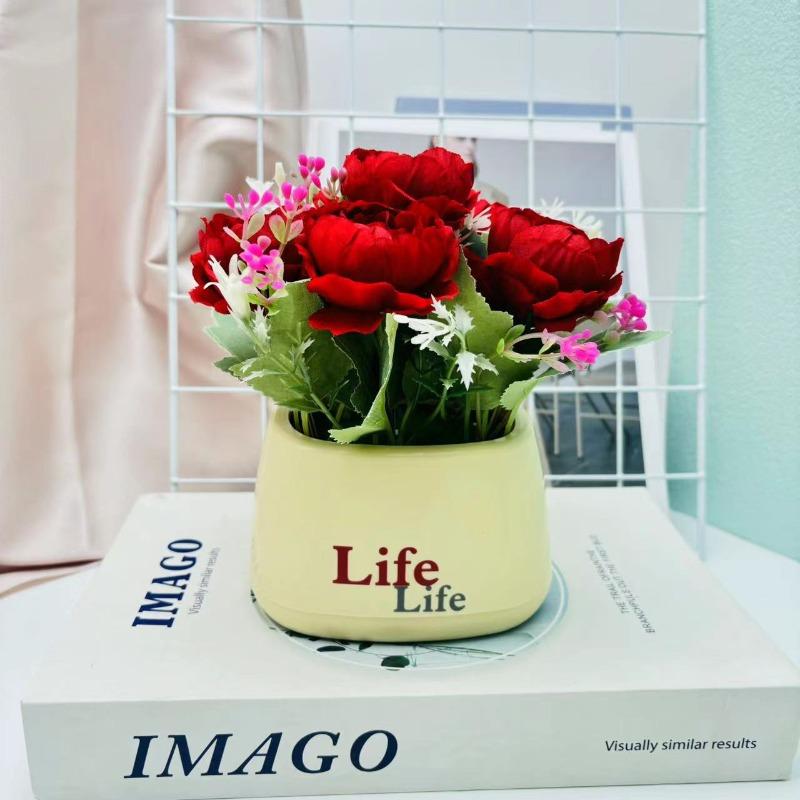 

Peony Potted Plants Artificial Flowers Potted Plants Green Plants for Decorating The Interior and Exterior of The Home червоний