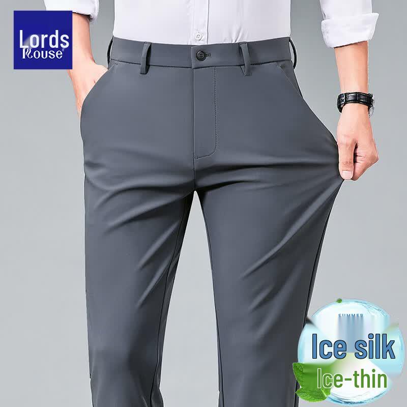 Luozi Men's Elastic Straight Casual Business Pants