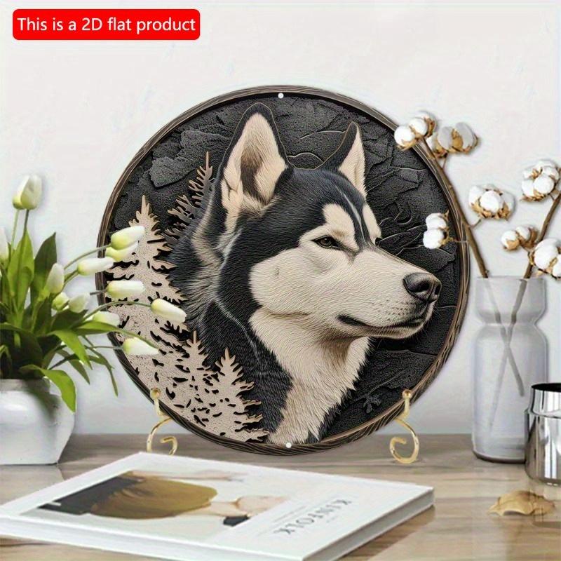 2D Flat 20*20cm1pc Cute Alaskan Malamute Theme Round Pendant, Charming Dog Rustic Appeal Art Plaque, Application To Entrance&Front Door&Farmhouse
