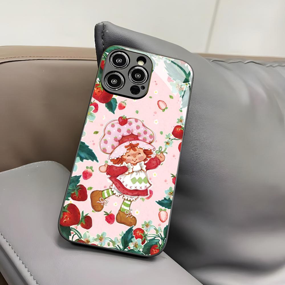 V-Vintage-D-Strawberry Shortcake Phone Case for Iphone 17 Air 16 15 14 12 11 13 Pro Max Mini X Xr Xs Puls Black Glass Cover