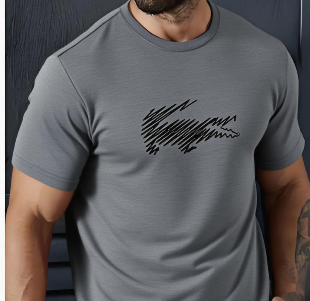 Fashion Crocodile Pattern Men's T-shirt Street Wear Casual T-shirt, Cotton Short Sleeved Time Discount