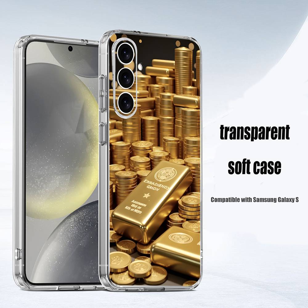 Money Gold Art   Phone Case For Samsung S24,30,21,22,23,20 FE,lite,PIus,Ultra,5G,Note,9,10 Transparent Cover