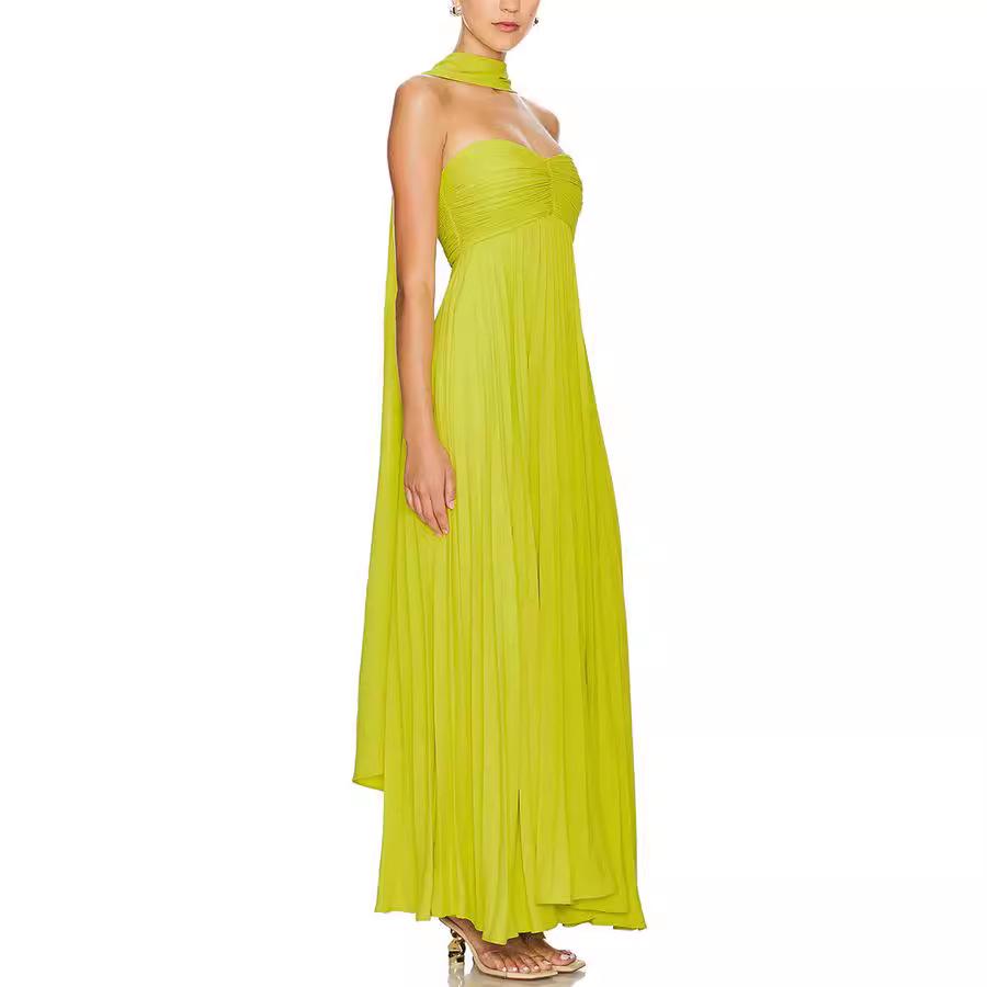 Women's Fashion Pleated Bandeau Dress - Sleeveless, Solid Color, New Arrival