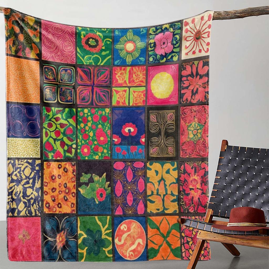 Vintage Pastoral Splicing Series Blankets Four Seasons Blankets Home Flannel Blankets Holiday Gift Blankets
