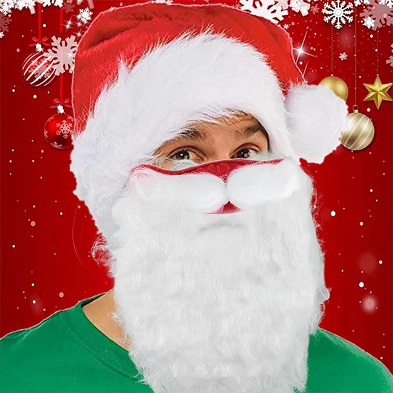 New Christmas Hat Decoration 3D Santa Claus Beard Masks Unisex Funny Reusable Santa Face Cover Shield For Xmas Cosplay Party