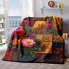 2026 New Arrivals Vintage Floral Quilted Blanket Soft Plush Polyester Throw with Vibrant Pink, Orange & Purple Flowers, Green Leaves & Golden Accents 