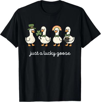 Funny Just A Lucky Goose St Patricks Day Cute Duck Shamrock Unisex T-Shirt