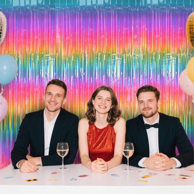 2 Stück PET Quasten Girlanden zur Partydekoration Einfache Aufbauten Sortierte Farbe Lametta Metallischer Vorhang für Heimfeier