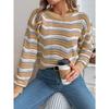 Fashionable Women's Casual Openwork Colour-Block Striped Lantern-Sleeve Pullover