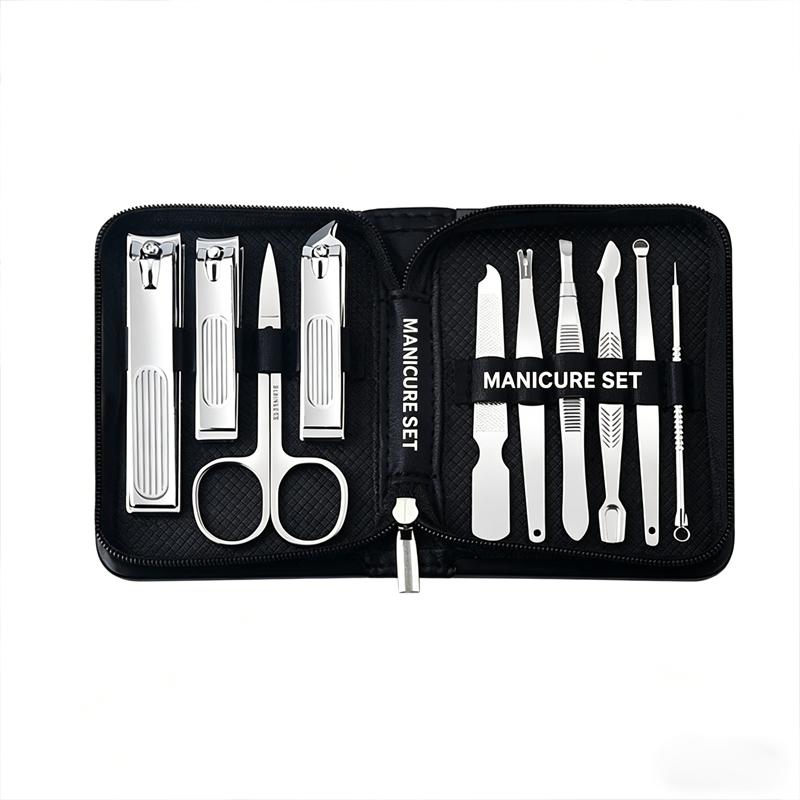 10pcs Set Professional Stainless Steel Manicure & Pedicure Kit Precision Nail Care with Travel Case with Nail Clipper Scissor